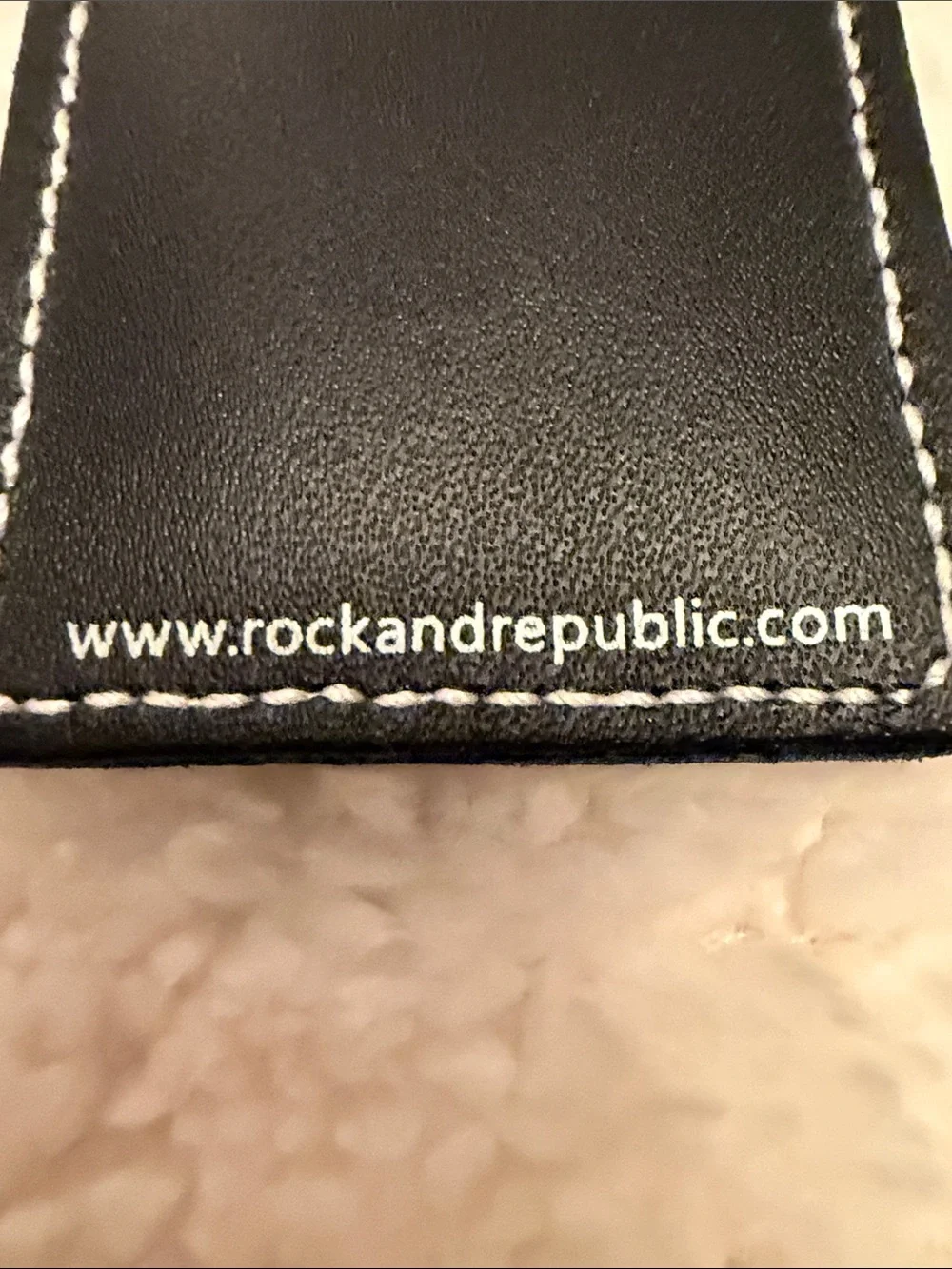 Rock & Republic Black Leather Key Ring Chain Fob with Embossed Skull Motif